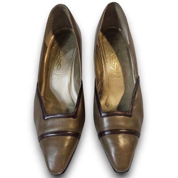 Yves Saint Laurent 1980s Vintage YSL Taupe Leather Pump Heels Size EU 36, US 5.5 - Picture 3 of 10
